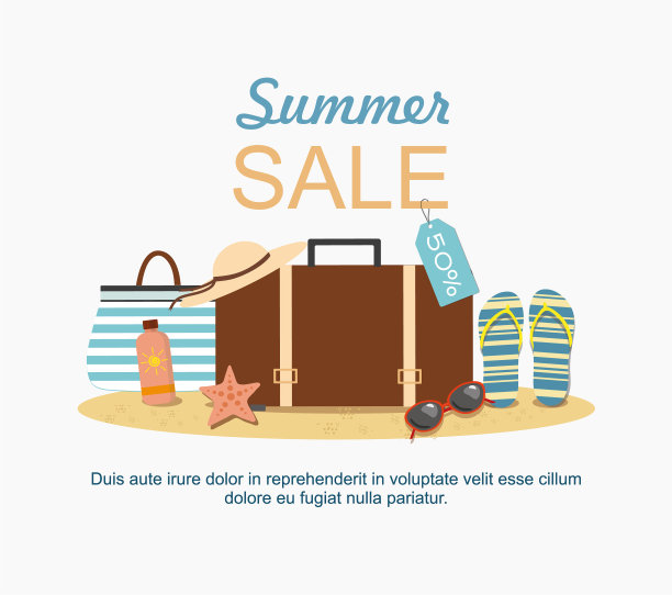 夏日旅行箱和沙滩饰品图片 夏日旅行箱和沙滩饰品图片下载