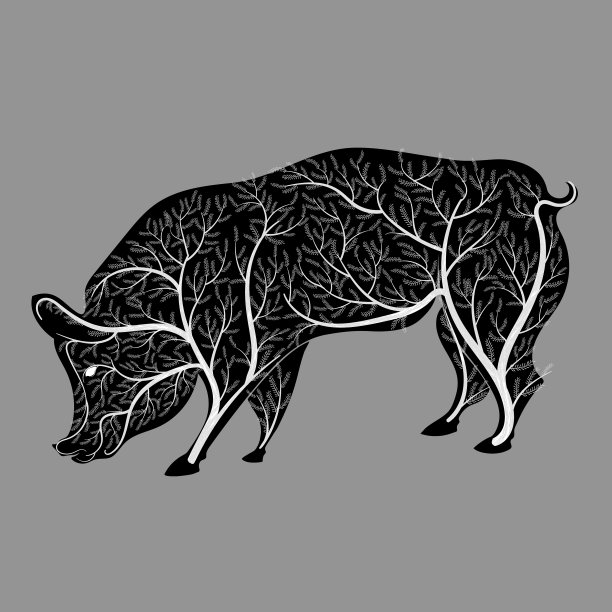 猪的剪影与灌木纹理图片 猪的剪影与灌木纹理图片下载