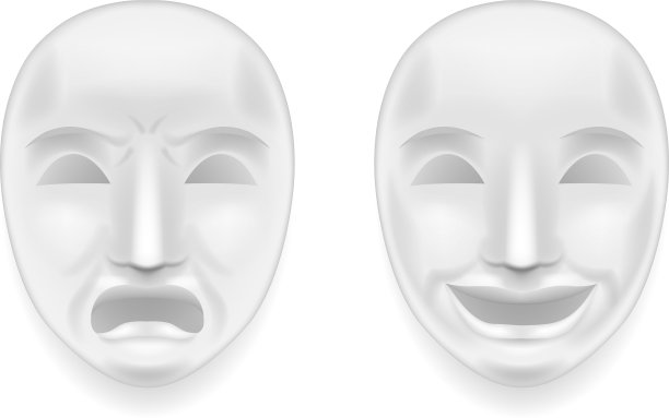 孤立戏剧化的面孔面具悲伤喜悦白色图片 孤立戏剧化的面孔面具悲伤喜悦白色图片下载