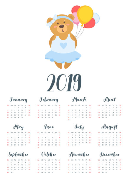 2019可爱泰迪熊日历图片 2019可爱泰迪熊日历图片下载
