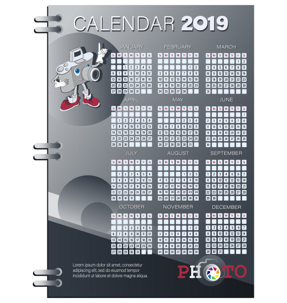 日历计划2019年有趣的相机和标志图片 日历计划2019年有趣的相机和标志图片下载