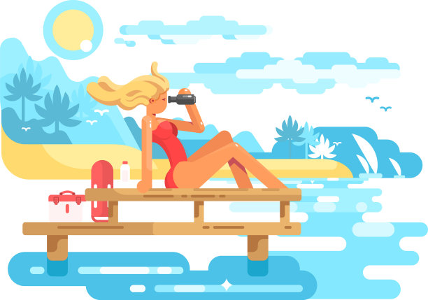 可爱的女救生员透过望远镜看图片 可爱的女救生员透过望远镜看图片下载