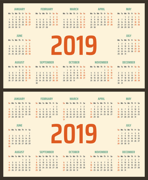 2019年的日历从周日和周一开始图片 2019年的日历从周日和周一开始图片下载