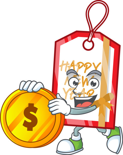 新年快乐标签卡通人物与黄金图片 新年快乐标签卡通人物与黄金图片下载