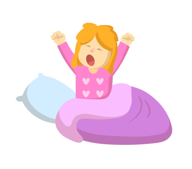金发女孩醒来后在她的床上伸展和打哈欠。平面矢量插图,孤立在白色背景上。图片 金发女孩醒来后在她的床上伸展和打哈欠。平面矢量插图,孤立在白色背景上。图片下载