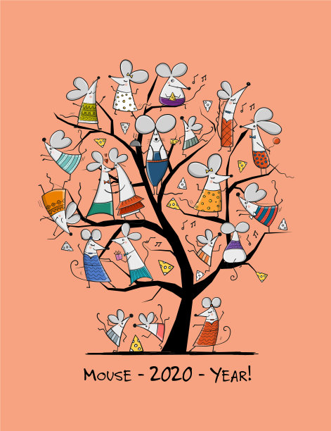 有趣的老鼠树象征2020年的问候图片 有趣的老鼠树象征2020年的问候图片下载