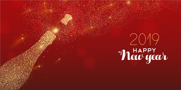 2019年新年金亮香槟瓶卡图片 2019年新年金亮香槟瓶卡图片下载