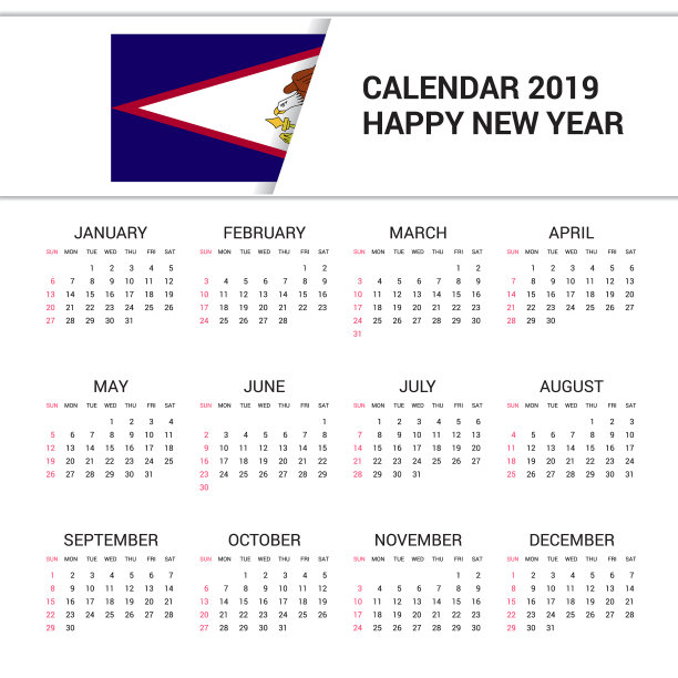 日历2019美属萨摩亚国旗背景图片 日历2019美属萨摩亚国旗背景图片下载