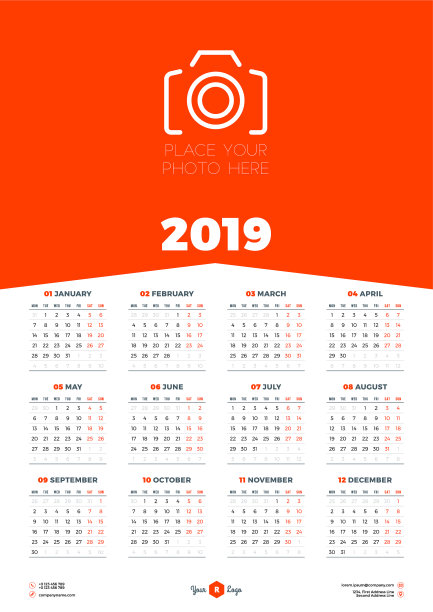 日历设计模板为2019年周图片 日历设计模板为2019年周图片下载