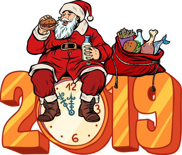 饥饿的圣诞老人吃着新年2019图片 饥饿的圣诞老人吃着新年2019图片下载
