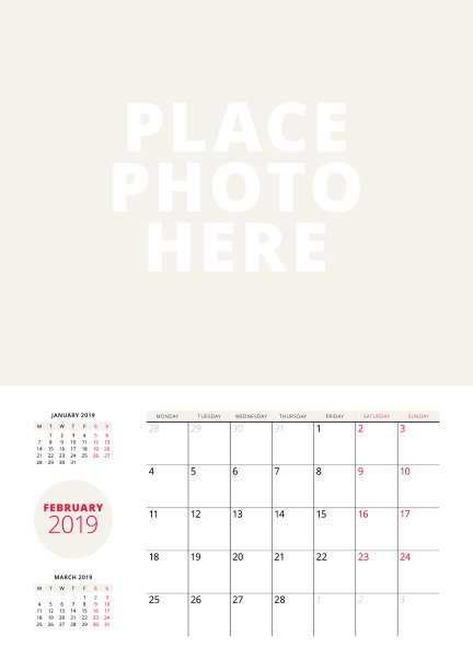 2019年2月的挂历计划器模板图片 2019年2月的挂历计划器模板图片下载