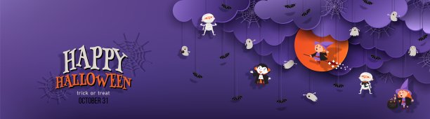万圣节的横幅上有云朵、女巫、吸血鬼、鬼魂、蝙蝠、城堡的剪纸图片 万圣节的横幅上有云朵、女巫、吸血鬼、鬼魂、蝙蝠、城堡的剪纸图片下载