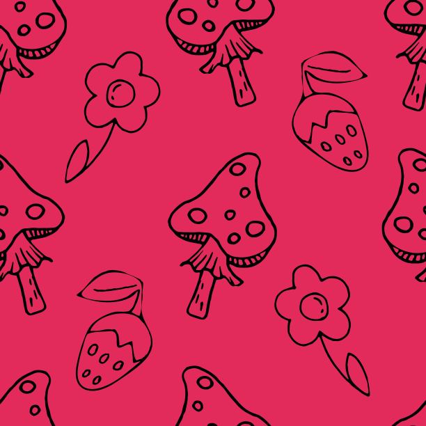 矢量无缝模式,飞木耳,野草莓,花在粉红色的背景图片 矢量无缝模式,飞木耳,野草莓,花在粉红色的背景图片下载