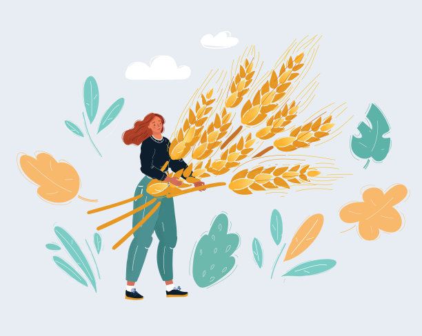 矢量插图的女人与大捆小麦。图片 矢量插图的女人与大捆小麦。图片下载