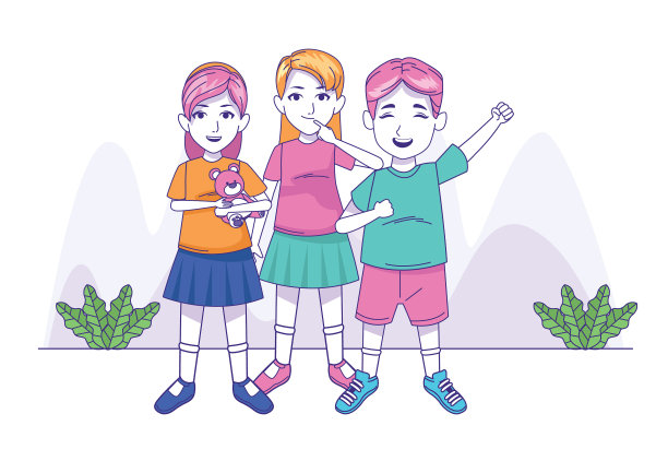 快乐的男孩和小女孩站在一起图片 快乐的男孩和小女孩站在一起图片下载