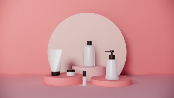 化妆瓶模型设置在蜡笔背景,3d渲染设计图片 化妆瓶模型设置在蜡笔背景,3d渲染设计图片下载