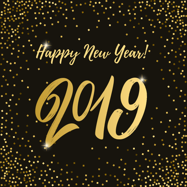 2019新年快乐!字母短语在黑暗的背景与金色火花。设计元素海报,卡片,横幅,传单。图片 2019新年快乐!字母短语在黑暗的背景与金色火花。设计元素海报,卡片,横幅,传单。图片下载