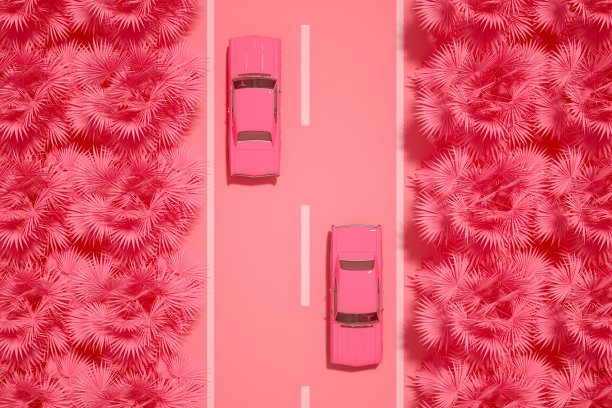鸟瞰图的道路与汽车,粉红色的背景图片 鸟瞰图的道路与汽车,粉红色的背景图片下载