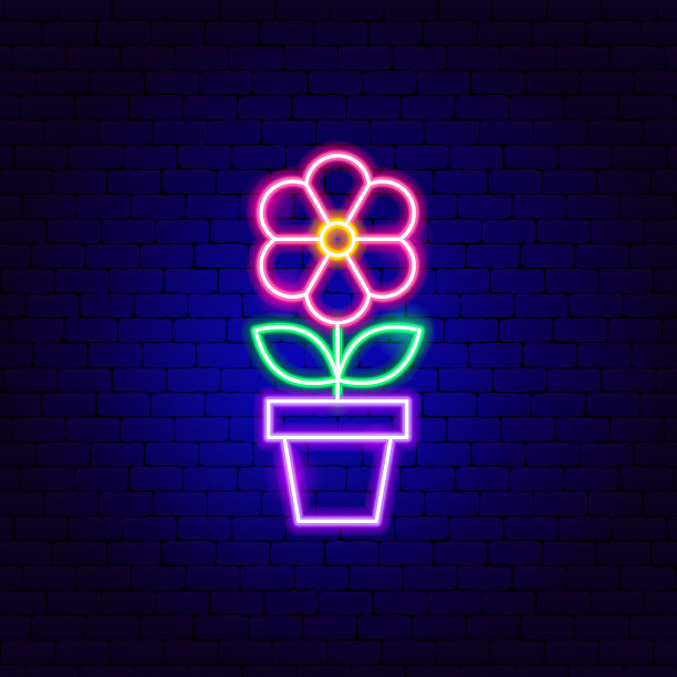 花盆里的花霓虹招牌图片 花盆里的花霓虹招牌图片下载