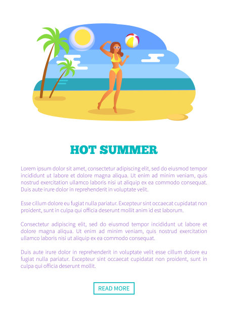 炎热的夏天网络海报女孩玩球海岸线图片 炎热的夏天网络海报女孩玩球海岸线图片下载