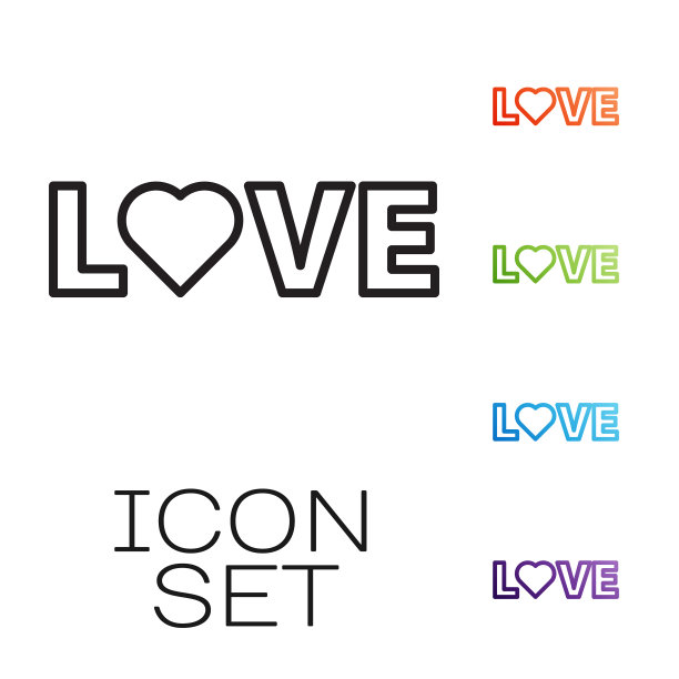 黑线爱文字图标孤立在白色图片 黑线爱文字图标孤立在白色图片下载