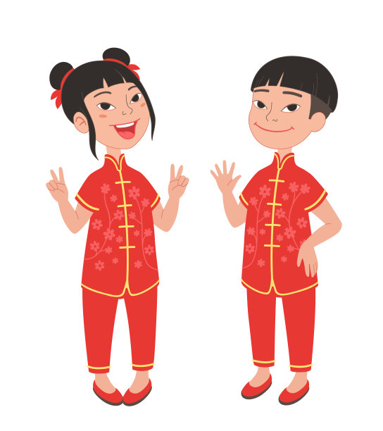 可爱的亚洲女孩和男孩穿着中国传统节日服装。图片 可爱的亚洲女孩和男孩穿着中国传统节日服装。图片下载