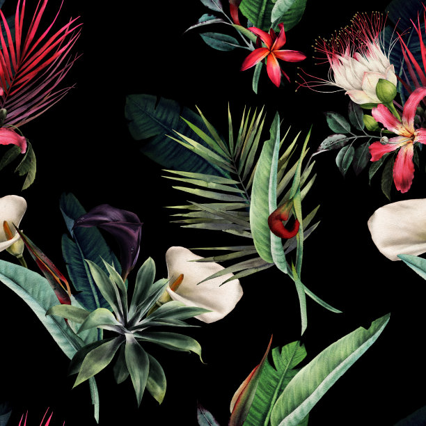 无缝花卉图案与热带花和叶在光的背景。模板设计的纺织品,室内,衣服,墙纸。水彩插图图片 无缝花卉图案与热带花和叶在光的背景。模板设计的纺织品,室内,衣服,墙纸。水彩插图图片下载