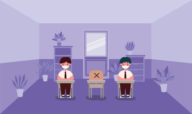 男孩和孩子在课桌上带着医用口罩在教室矢量设计图片 男孩和孩子在课桌上带着医用口罩在教室矢量设计图片下载