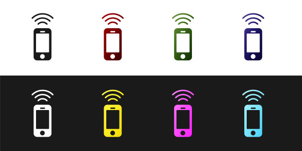 设置无线智能手机图标隔离在黑白背景。向量图片 设置无线智能手机图标隔离在黑白背景。向量图片下载