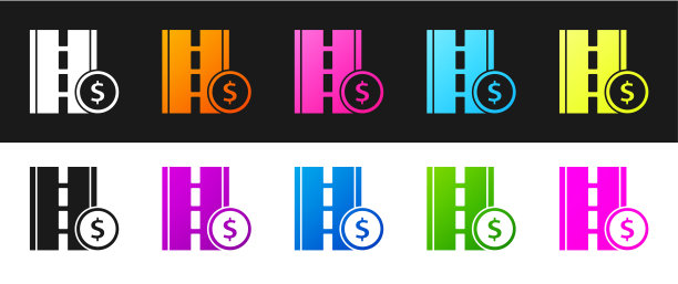 设置收费道路交通标志。路标图标孤立在黑白背景上。指针的象征。街道信息信号。方向的信号。矢量图图片 设置收费道路交通标志。路标图标孤立在黑白背景上。指针的象征。街道信息信号。方向的信号。矢量图图片下载