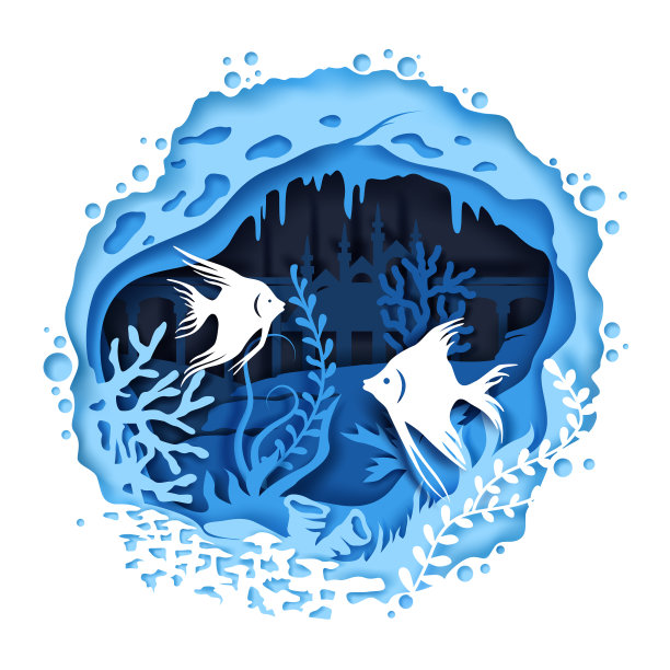 纸艺术风格的水族馆图片 纸艺术风格的水族馆图片下载