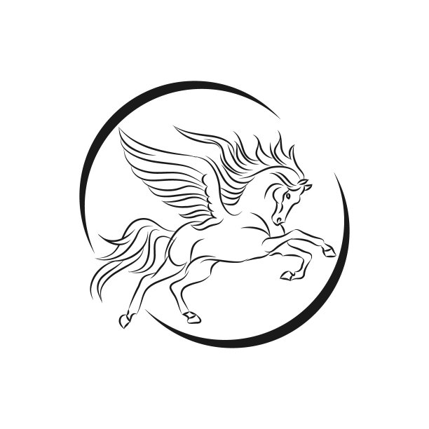 翼马飞马简单矢量插图。扁平黑色吉祥物标志设计模板。希腊纹章神话生物版画艺术的灵感图片 翼马飞马简单矢量插图。扁平黑色吉祥物标志设计模板。希腊纹章神话生物版画艺术的灵感图片下载