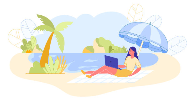 在海上的女人在垃圾横幅上远程工作图片 在海上的女人在垃圾横幅上远程工作图片下载