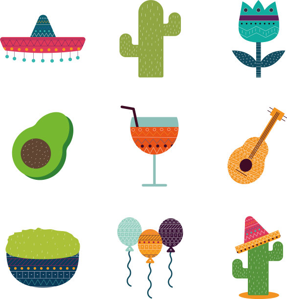 墨西哥平面风格图标集设计图片 墨西哥平面风格图标集设计图片下载