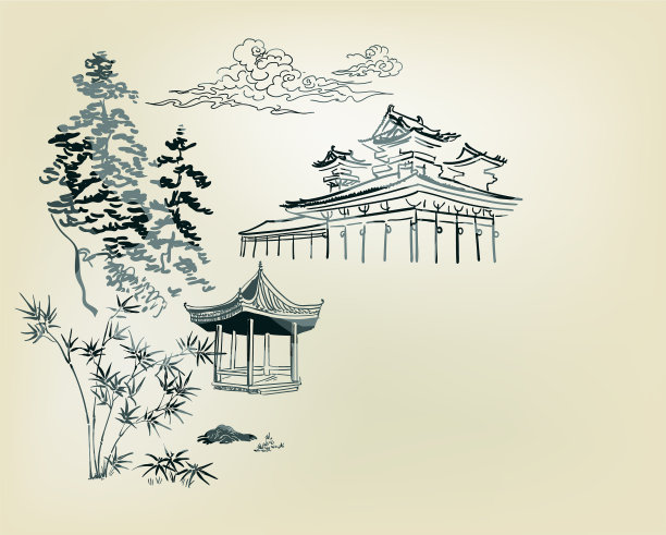 寺庙自然景观景观素描日本图片 寺庙自然景观景观素描日本图片下载