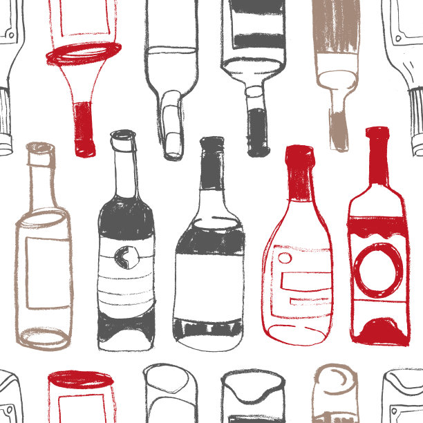 葡萄酒无缝模式与酒瓶插图。图片 葡萄酒无缝模式与酒瓶插图。图片下载