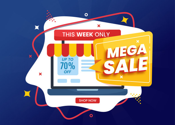 Mega sale横幅模板推广与笔记本电脑图片 Mega sale横幅模板推广与笔记本电脑图片下载