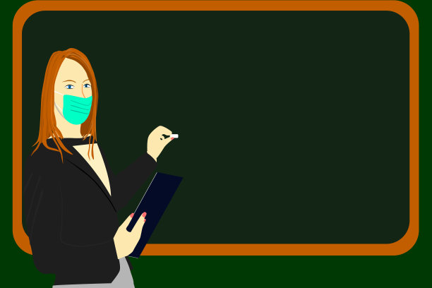 图为一位年轻女教师戴着防冠状病毒口罩在黑板上讲课图片 图为一位年轻女教师戴着防冠状病毒口罩在黑板上讲课图片下载