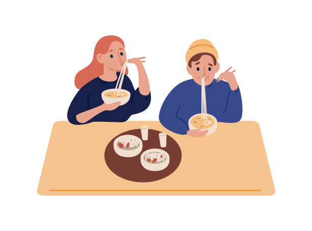 在餐馆吃面条的嬉皮士男女图片 在餐馆吃面条的嬉皮士男女图片下载