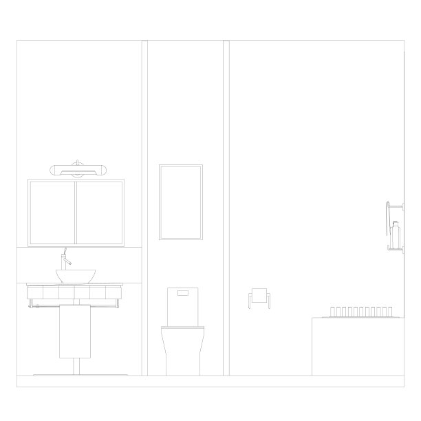 浴室内部的轮廓从白色背景上的黑色线条。前视图。矢量图图片 浴室内部的轮廓从白色背景上的黑色线条。前视图。矢量图图片下载