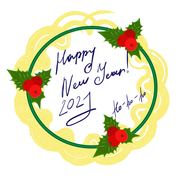 新年的标志被孤立在白色的背景上。上面写着“2021年新年快乐,冬青离开”。中间是标志和横幅的框架。矢量插图卡通风格。图片 新年的标志被孤立在白色的背景上。上面写着“2021年新年快乐,冬青离开”。中间是标志和横幅的框架。矢量插图卡通风格。图片下载