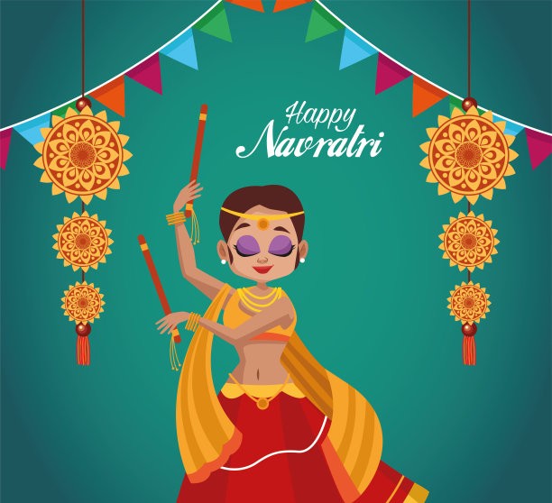 navratri庆祝卡片上有字母,女人跳舞和花环图片 navratri庆祝卡片上有字母,女人跳舞和花环图片下载