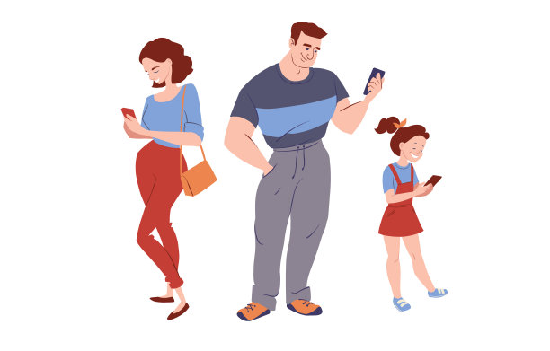家庭智能手机。男人,女人和女孩的角色。矢量插图孤立在白色上图片 家庭智能手机。男人,女人和女孩的角色。矢量插图孤立在白色上图片下载