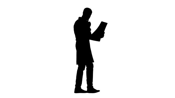 剪影年轻男性医生一边走路一边阅读和回顾核磁共振脑部扫描图片 剪影年轻男性医生一边走路一边阅读和回顾核磁共振脑部扫描图片下载