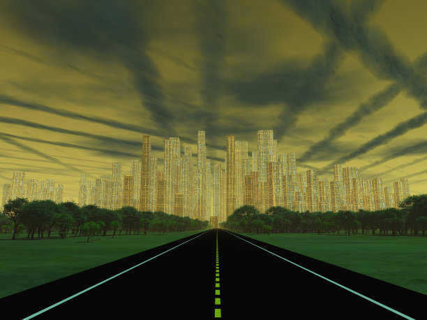 在陌生的天空下通往城市的道路图片 在陌生的天空下通往城市的道路图片下载