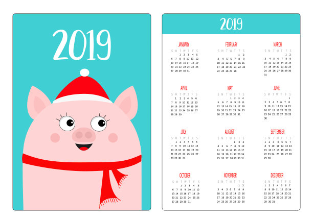 简单口袋日历布局2019年猪新年图片 简单口袋日历布局2019年猪新年图片下载