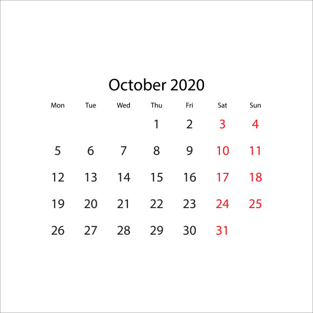 日历2020年-矢量插图。一周从周一开始图片 日历2020年-矢量插图。一周从周一开始图片下载