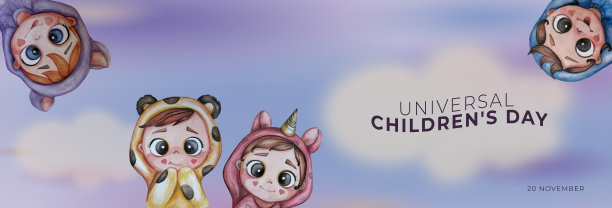 节日世界儿童节11月20日。横横幅上有可爱的可爱的婴儿穿着滑稽的木古umi睡衣-独角兽和熊。水彩。手绘。用于设计和装饰图片 节日世界儿童节11月20日。横横幅上有可爱的可爱的婴儿穿着滑稽的木古umi睡衣-独角兽和熊。水彩。手绘。用于设计和装饰图片下载