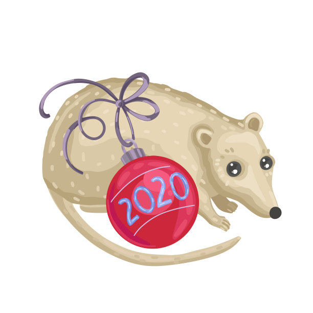 中国老鼠与圣诞树玩具孤立在白色背景。2020年新年快乐。矢量图图片 中国老鼠与圣诞树玩具孤立在白色背景。2020年新年快乐。矢量图图片下载
