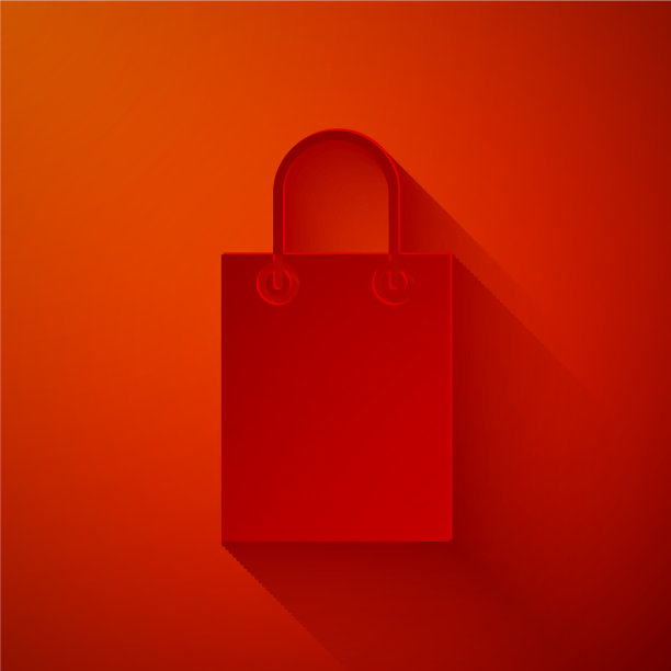 剪纸纸购物袋图标孤立在红色图片 剪纸纸购物袋图标孤立在红色图片下载